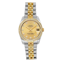 Pre-Owned Rolex Diamond Accent Oyster Perpetual Datejust with 36X36 MM Champagne Round Dial Steel & 18K Yellow Gold Jubilee. With Hidden Buckle