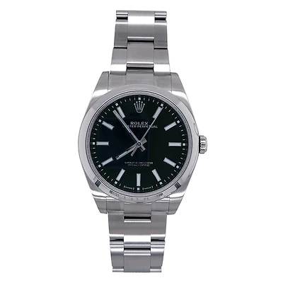 Pre-Owned Rolex White Stainless Steel Oyster Perpetual with 39X39 MM Black Round Dial. 114300
