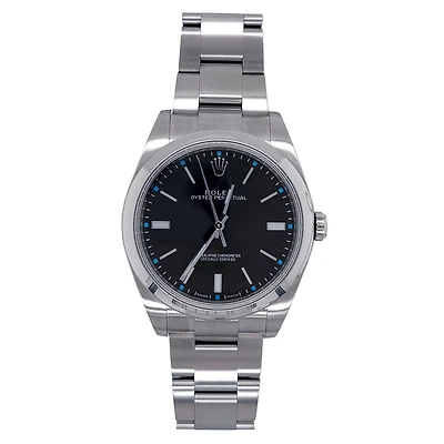 Pre-Owned Rolex White Stainless Steel Oyster Perpetual with 39X39 MM Grey Round Dial. 114300