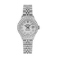 Pre-Owned Rolex Diamond Accent Oyster Perpetual Lady-Datejust with 26X26 MM Silvertone Round Dial Stainless Steel Jubilee