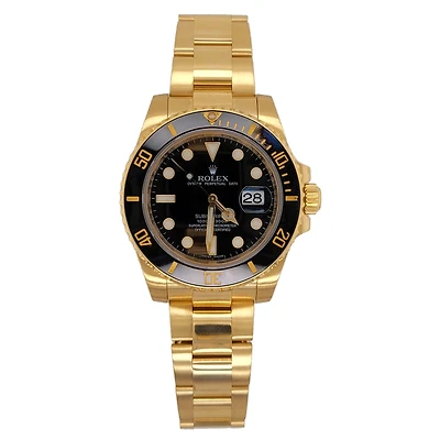 Pre-Owned Rolex Gold 18KT Gold Submariner Cerachrom Bezel with 40X40 MM Black Round Dial. 116618