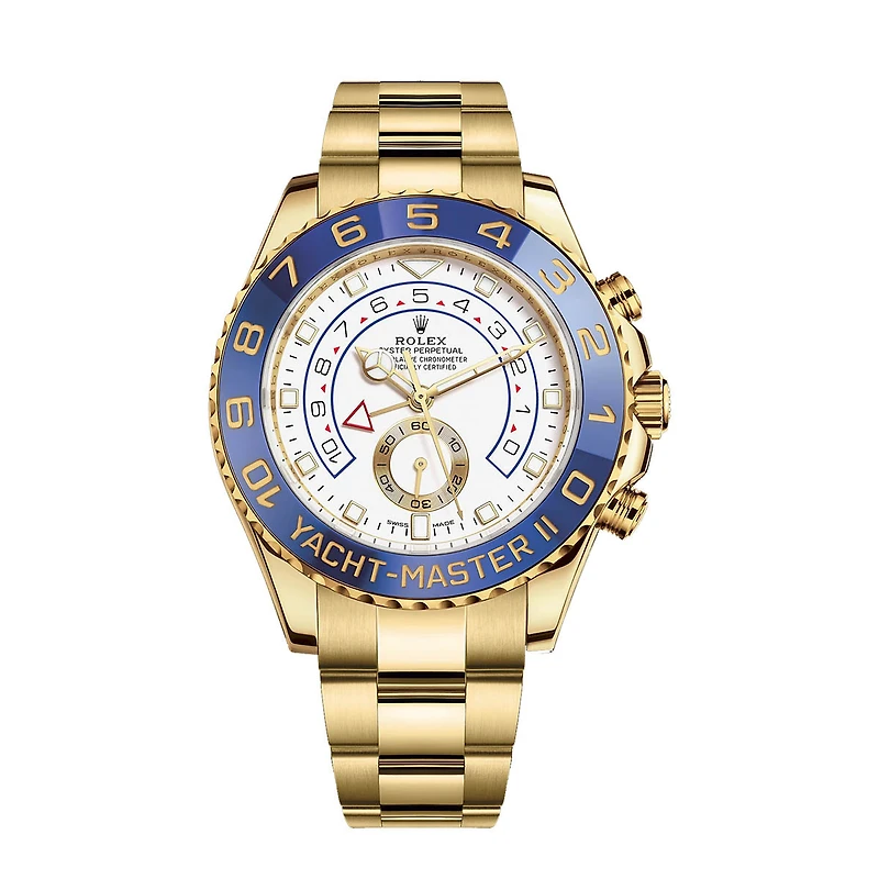 Pre-Owned Rolex Gold 18KT Gold Yacht Master II with 44MM White Round Dial. 116688