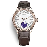 Pre-Owned Rolex Brown Leather with 39X39 MM White Round Dial. Moonphase