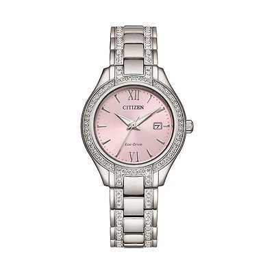 Citizen Watch with 30MM Pink Round Dial and Stainless Steel Bracelet. FE1230-51X