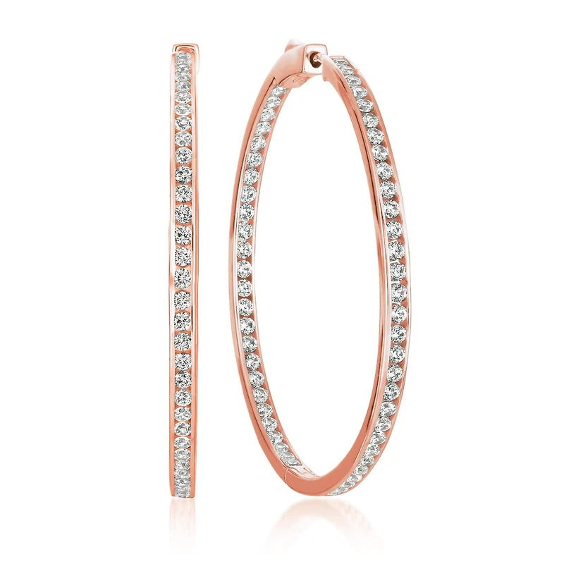 Crislu 18KT Rose Gold Plated Sterling Silver Cubic Zirconia In & Out Hoop Earrings