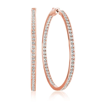 Crislu 18KT Rose Gold Plated Sterling Silver Cubic Zirconia In & Out Hoop Earrings