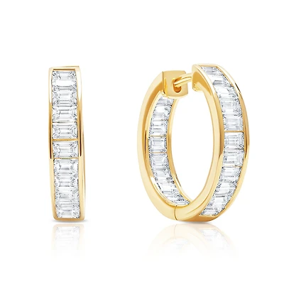Crislu 18KT Yellow Gold Plated Sterling Silver Baguette Cubic Zirconia Hoop Earrings