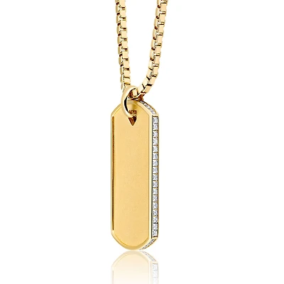 Crislu 18KT Yellow Gold Plated Sterling Silver Cubic Zirconia 20-inch Dog Tag Pendant