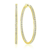 Crislu 18KT Yellow Gold Plated Sterling Silver Cubic Zirconia In & Out Hoop Earrings