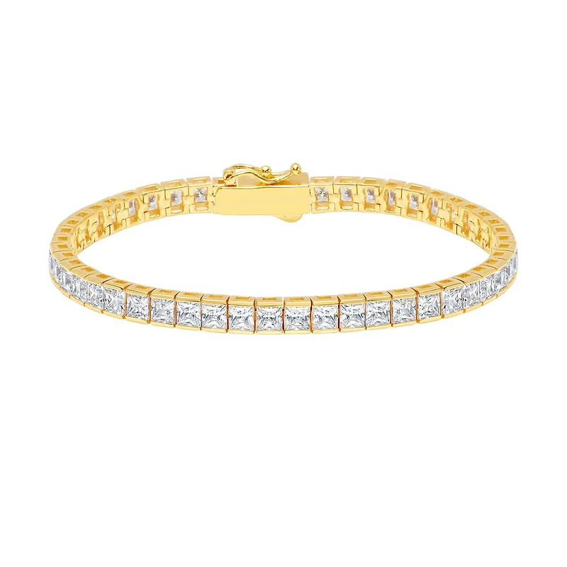 Crislu 18KT Yellow Gold Plated Sterling Silver Princess Cut Cubic Zirconia 7-inch Tennis Bracelet