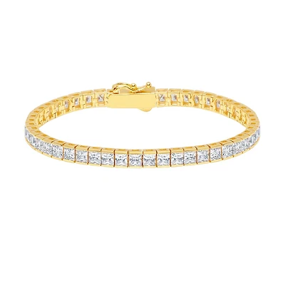 Crislu 18KT Yellow Gold Plated Sterling Silver Princess Cut Cubic Zirconia 7-inch Tennis Bracelet