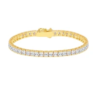 Crislu 18KT Yellow Gold Plated Sterling Silver Princess Cut Cubic Zirconia 7-inch Tennis Bracelet