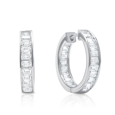 Crislu Platinum Plated Sterling Silver Baguette Cubic Zirconia Hoop Earrings