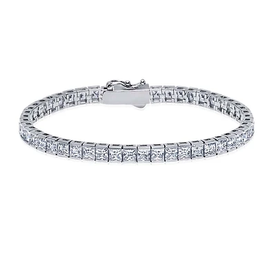 Crislu Platinum Plated Sterling Silver Princess Cut Cubic Zirconia 7-inch Tennis Bracelet