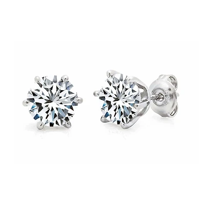Crislu Platinum Plated Sterling Silver Round Cubic Zirconia Solitaire Stud Earrings