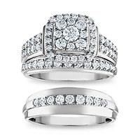 EcoLove 1-1/2 CTW Lab Grown Diamond Halo Wedding Trio Set in 10KT White Gold