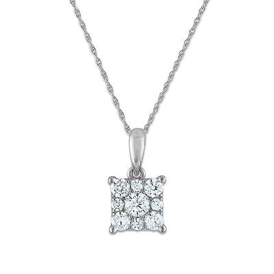 EcoLove 1/4 CTW Lab Grown Diamond Cluster 18-inch Pendant in 14KT White Gold