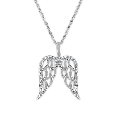 LoveSong 1/12 CTW Natural Diamond Angel Wings 18-inch Pendant in Sterling Silver