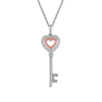 LoveSong 1/16 CTW Natural Diamond Heart Key 18-inch Pendant in Sterling Silver