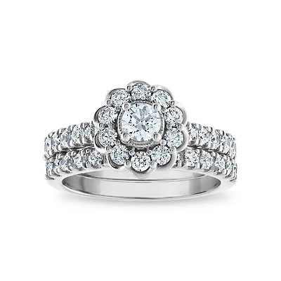LoveSong 88 EcoLove 1 1/2 CTW Lab Grown Diamond Halo Bridal Set Ring in 14KT White Gold