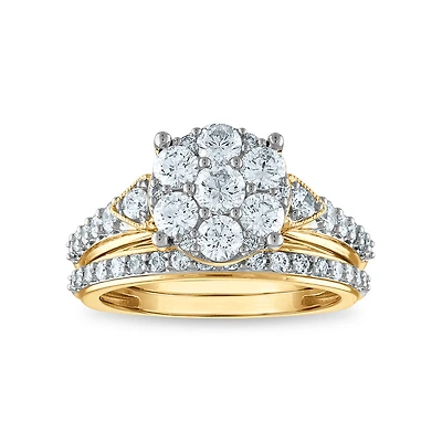 LoveSong EcoLove 1-1/2 CTW Lab Grown Diamond Cluster Bridal Set in 10KT Yellow Gold