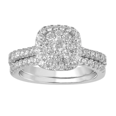 LoveSong EcoLove 1 CTW Lab Grown Diamond Cluster Halo Bridal Set in 10KT White Gold