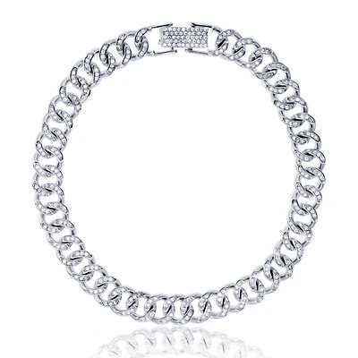 Luxe Layers Sterling Silver Cubic Zirconia 8.5-inch 12MM Cuban Link Pave Bracelet