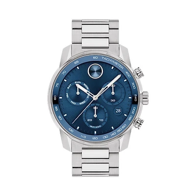 Movado BOLD Verso with 44MM Blue Round Dial and Stainless Steel Bracelet. 3600740