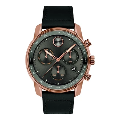 Movado BOLD Verso with 44MM Gunmetal Round Dial and Leather Strap. 3600739