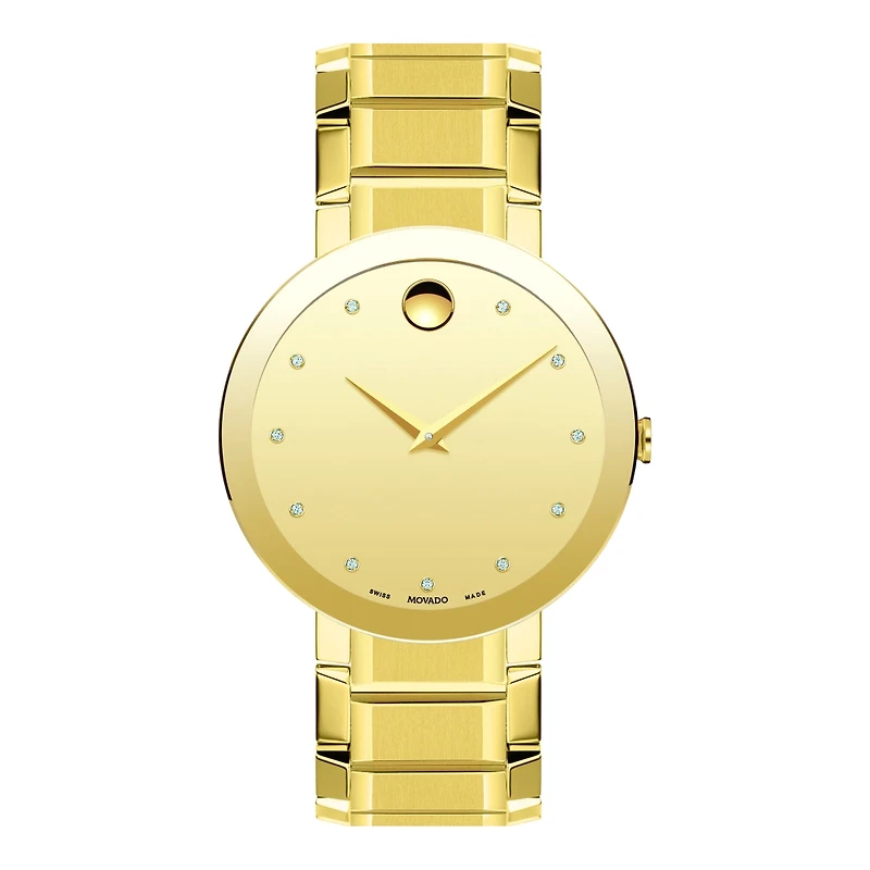 Movado Watch with 39MM Goldtone Diamond Dial and Stainless Steel Bracelet. 0607588