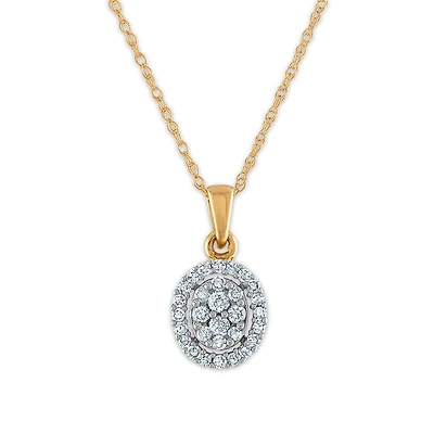 Red Hot Deal  1/4 CTW Natural Diamond Halo Cluster Oval Shape 18-inch Pendant in 10KT Yellow Gold