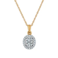 Red Hot Deal  1/4 CTW Natural Diamond Halo Cluster Oval Shape 18-inch Pendant in 10KT Yellow Gold