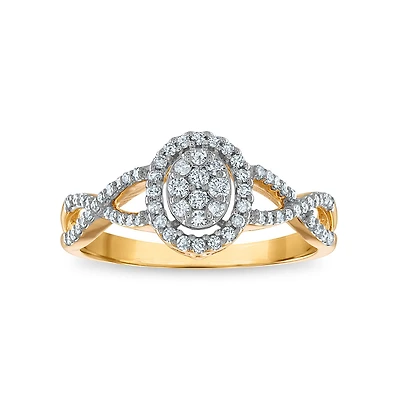 Red Hot Deal  1/4 CTW Natural Diamond Halo Cluster Oval Shape Ring in 10KT Yellow Gold
