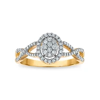 Red Hot Deal  1/4 CTW Natural Diamond Halo Cluster Oval Shape Ring in 10KT Yellow Gold