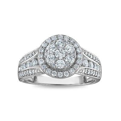 Red Hot Deal 1 CTW Natural Diamond Cluster Halo Engagement Ring in 10KT White Gold