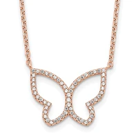 Rose Gold Plated Sterling Silver Cubic Zirconia 16-inch 1MM Butterfly Necklace