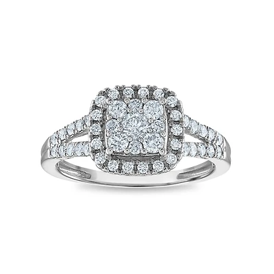 Signature 3/4 CTW Natural Diamond Engagement Halo Cushion Ring in 14KT White Gold
