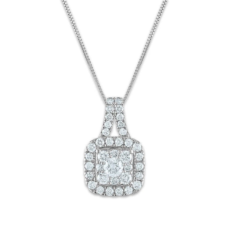Signature 3/4 CTW Natural Diamond Halo Cushion 18-inch Pendant in 14KT White Gold