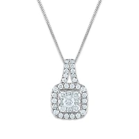 Signature 3/4 CTW Natural Diamond Halo Cushion 18-inch Pendant in 14KT White Gold