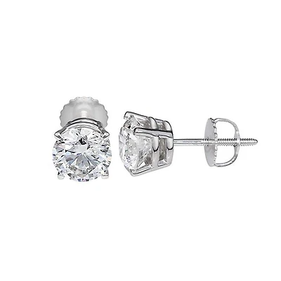 Signature Certificate EcoLove 3 CTW Round Lab Grown Diamond Solitaire Stud Earrings in 14KT White Gold