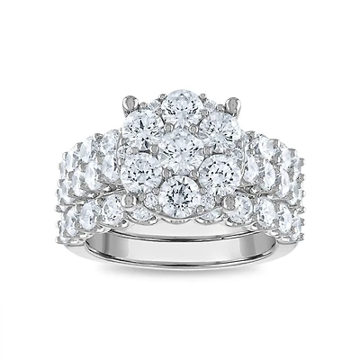 Signature EcoLove 4 CTW Lab Grown Diamond Cluster Bridal Set Ring in 14KT White Gold