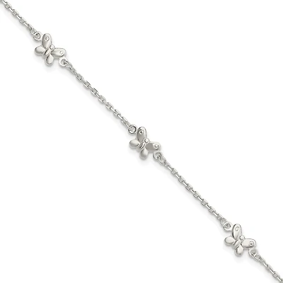 Sterling Silver 10-inch Butterfly Anklet