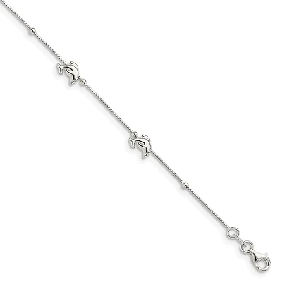 Sterling Silver 10-inch Dolphin Anklet