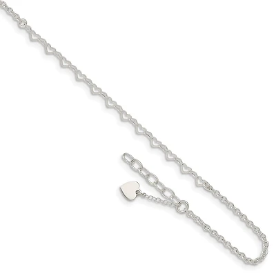 Sterling Silver 10-inch Heart Anklet