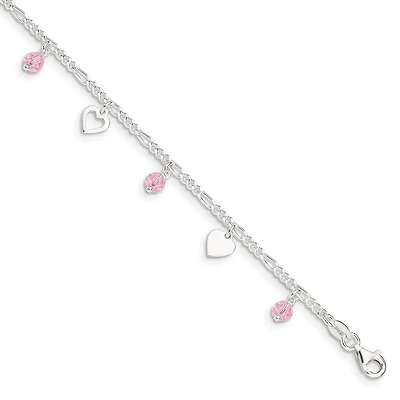 Sterling Silver 10-inch Heart Anklet