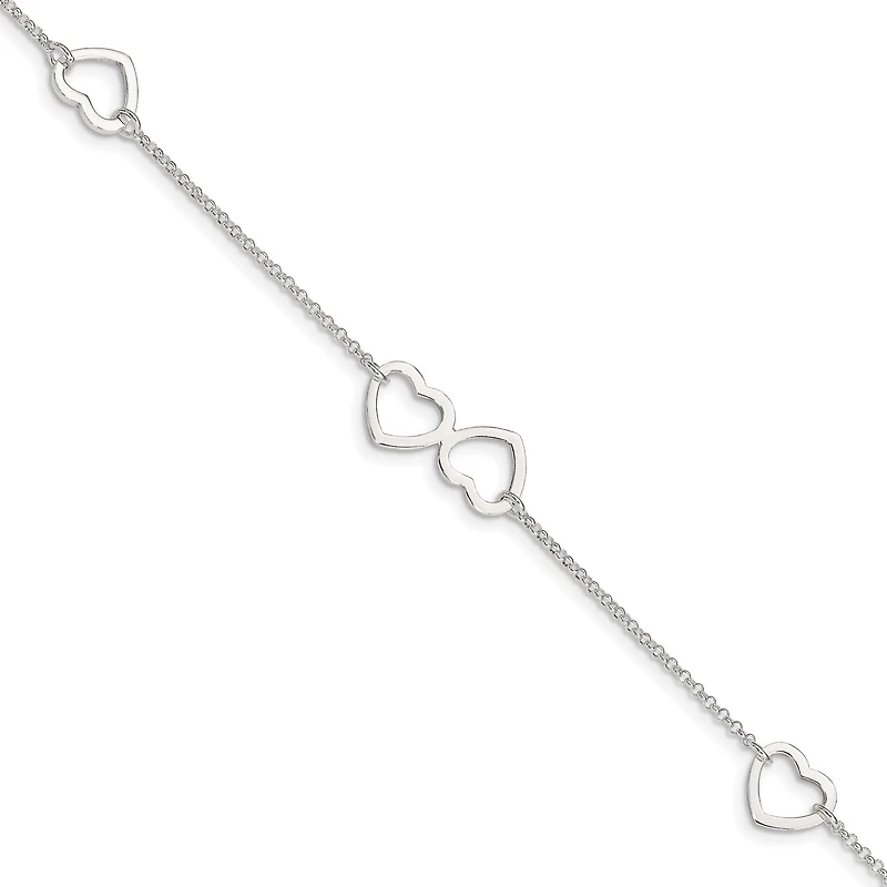 Sterling Silver 10-inch Heart Anklet