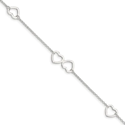 Sterling Silver 10-inch Heart Anklet