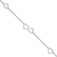 Sterling Silver 10-inch Heart Anklet