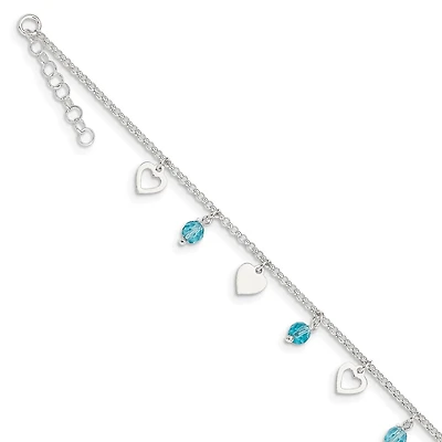 Sterling Silver 10-inch Heart Anklet