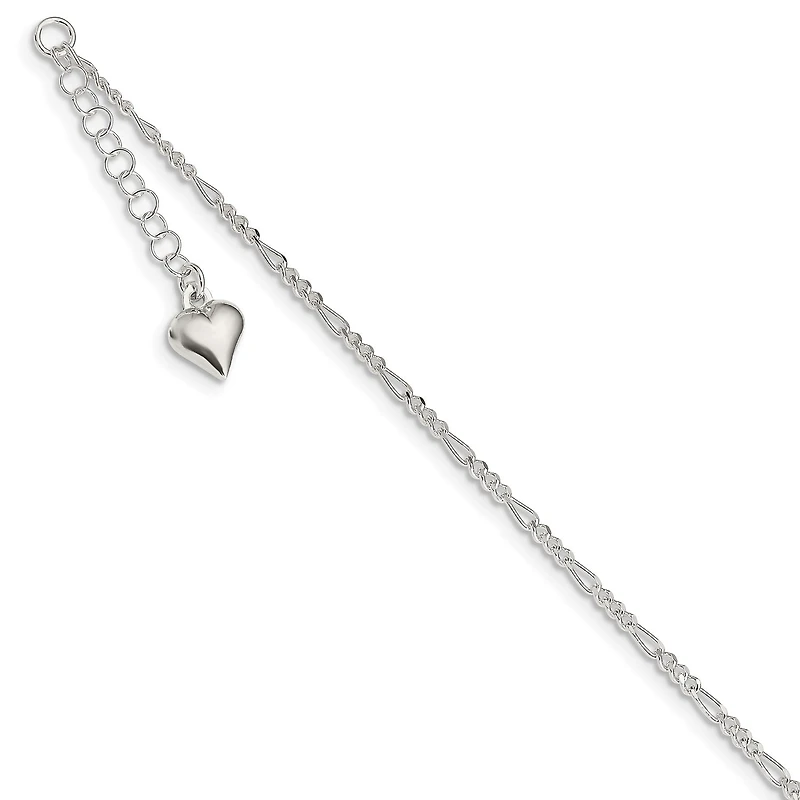Sterling Silver 10-inch Heart Anklet